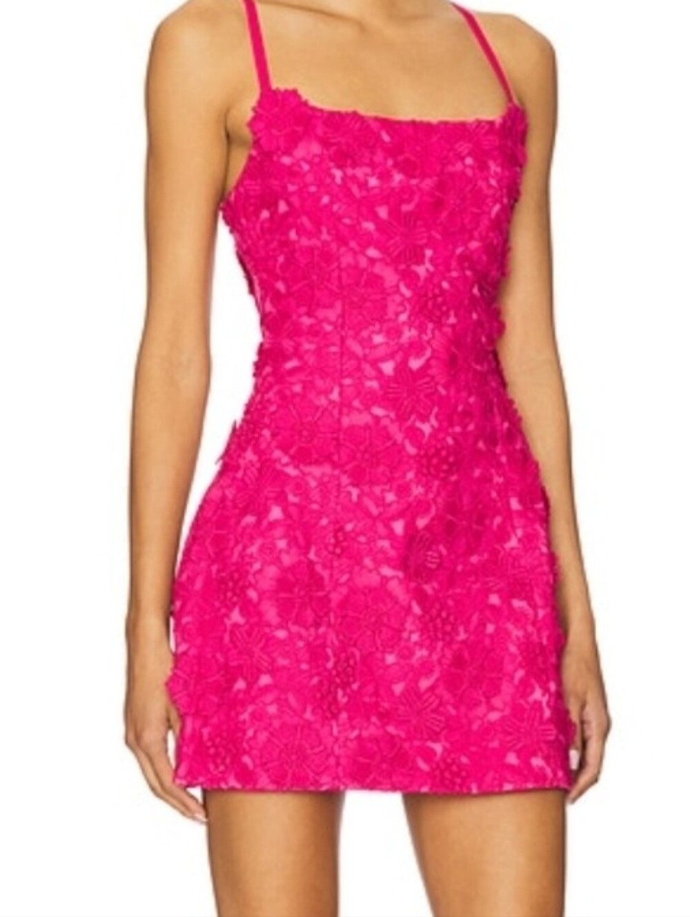 NWT VIP Hot Pink 3D Floral Embellished Lace Spaghetti Strap Mini Dress Size 14